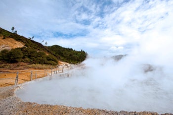 Sulfur Mud Volcano Pool on Plateau Dieng National Park, Java, Indonesia